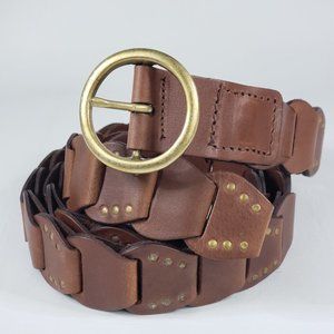 Leather Brown Boho Belt With Gold Studded Detail L